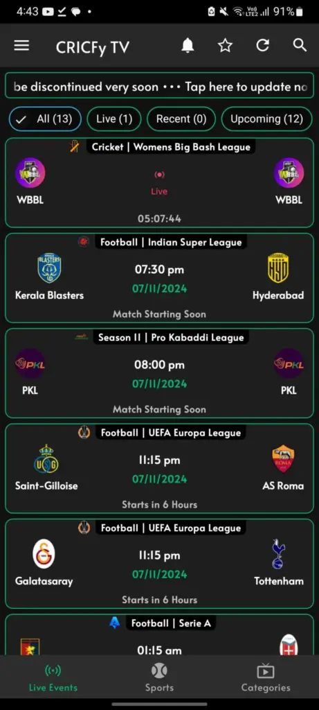 live events section
